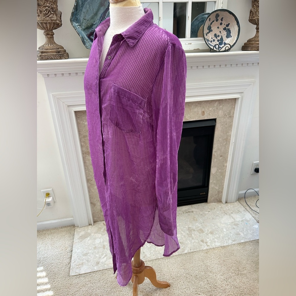 Anthropologie/Akemi + Kin Purple Longline Button-Up Shirt/Dress - Picture 6 of 10